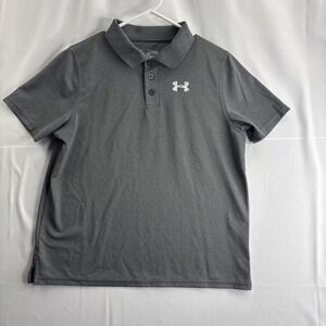 Under Armor Heat Gear Polo Shirt Men's Youth XL Grey Loose Athletic Short Sleeve
